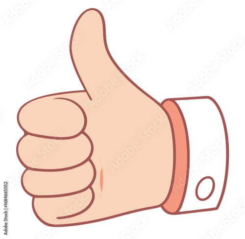 Illustration of a hand giving a thumbs up gesture with a white shirt cuff and a small cut on the skin created with generated ai