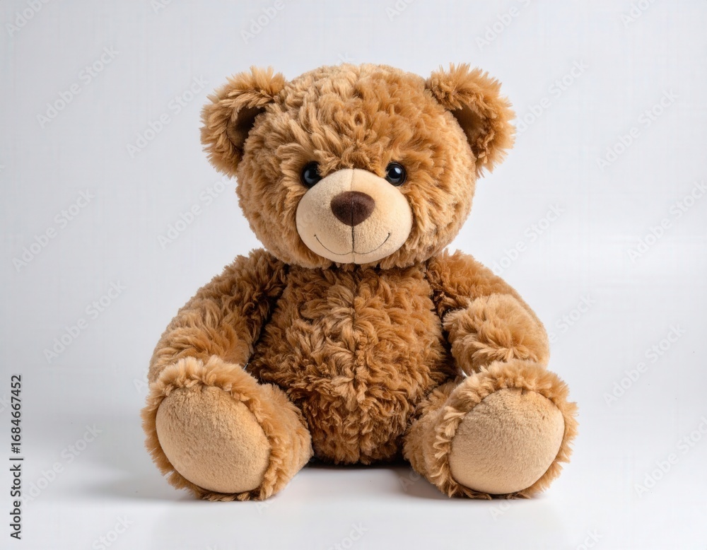 Obraz premium A charming teddy bear, rendered in soft, plush brown, sits patiently, exuding warmth and nostalgia, capturing the essence of childhood joy and comfort.