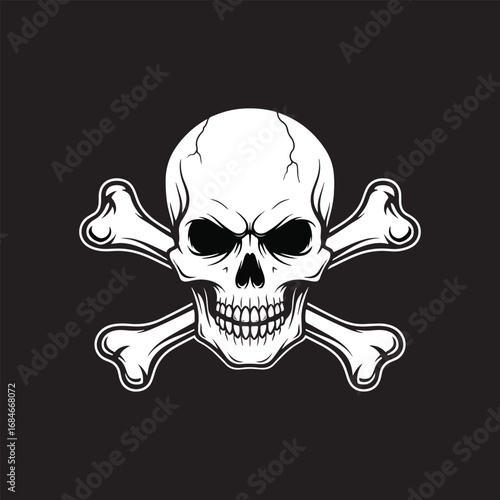 A stylized white skull and crossbones graphic on a dark background.