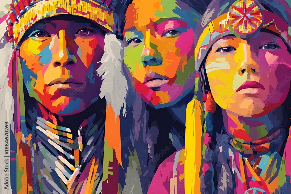 Fototapeta premium colorful illustration of a red Indian people. native North American people illustration