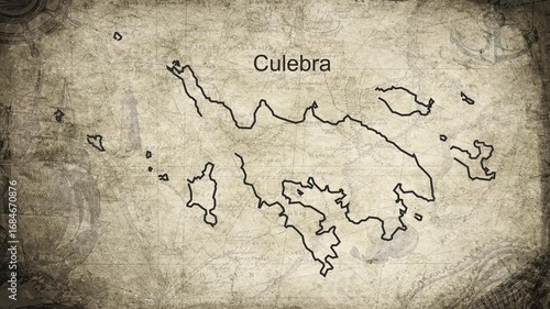 Culebra map drawn on a cartography background sheet of paper