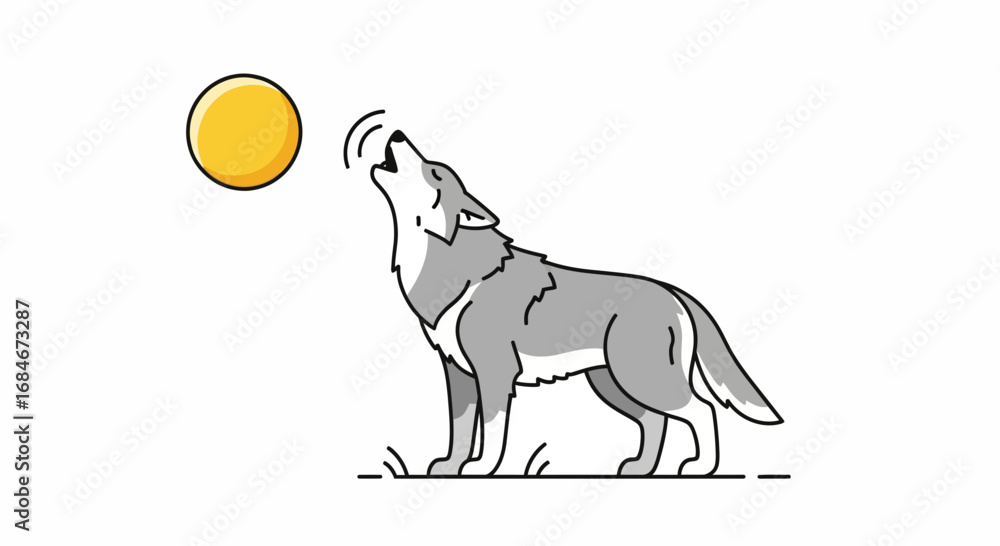 Fototapeta premium Majestic wolf howls at bright sun, evoking wild nature and primal connection