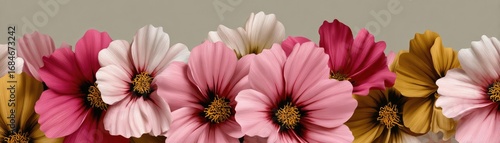 Dainty wildflowers forming a gentle border concept. A vibrant display of multicolored flowers in a harmonious arrangement.