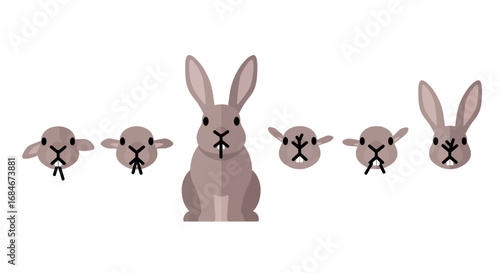 Adorable cartoon rabbits frolic with playful expressions and charming cartoon style