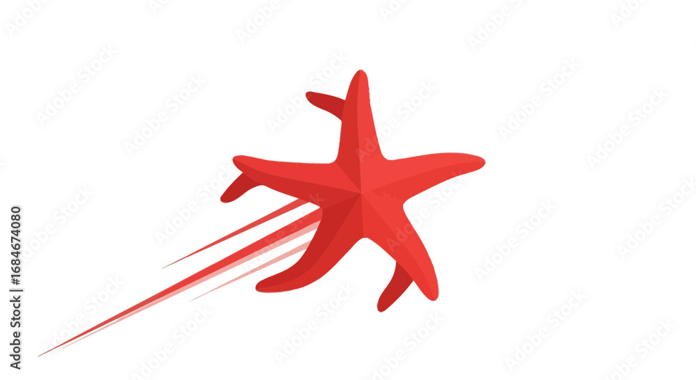 Obraz premium Dynamic red starfish soaring through space leaving trails of light, representing speed and cosmic adventure.