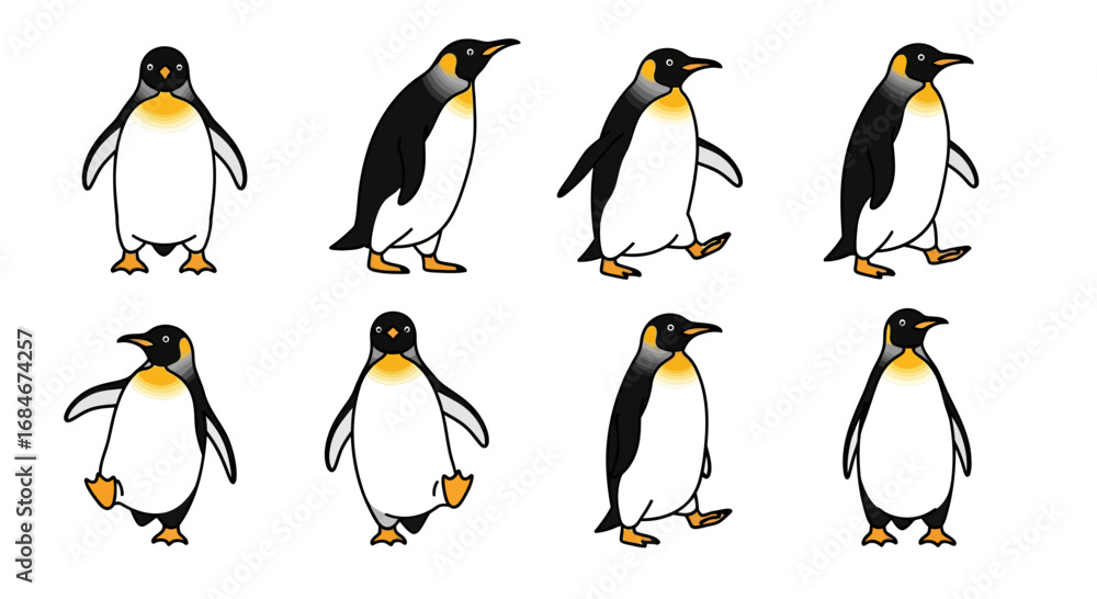 Obraz premium Charming penguins showcase diverse walking and standing poses, perfect for playful designs