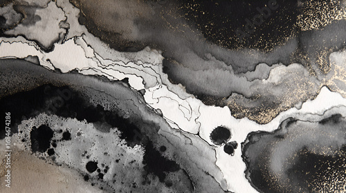 Ink wash style gold leaf abstract texture background material
