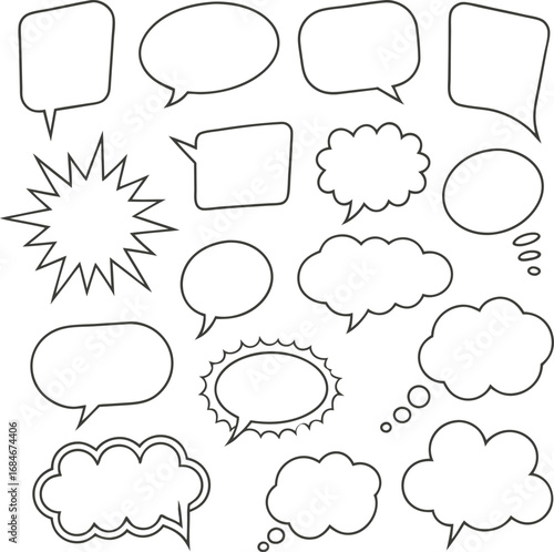 Hand drown set of comic speech bubbles illustration silhouette.