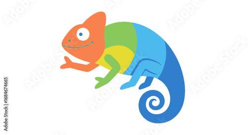 Vibrant chameleon showcasing colorful adaptability and friendly charm, perfect for playful designs
