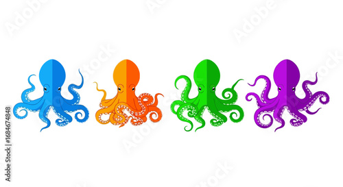 Playful colorful octopuses with swirling tentacles in vibrant hues ready for undersea adventures