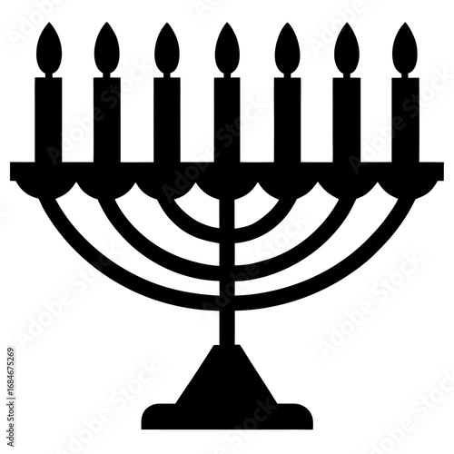 Black menorah with seven candle holders seven candles