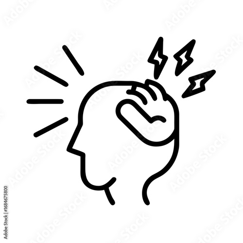 Headache Silhouette: A minimalist line drawing illustrates a person experiencing a headache, conveying the essence of discomfort, pain, and health-related issues.