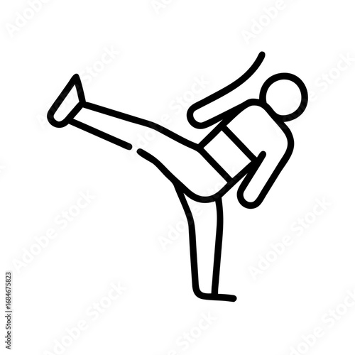 Karate Kick Icon: A simplified black outline icon showcasing the dynamic motion of a karate kick, capturing the essence of discipline, strength, and precise technique.