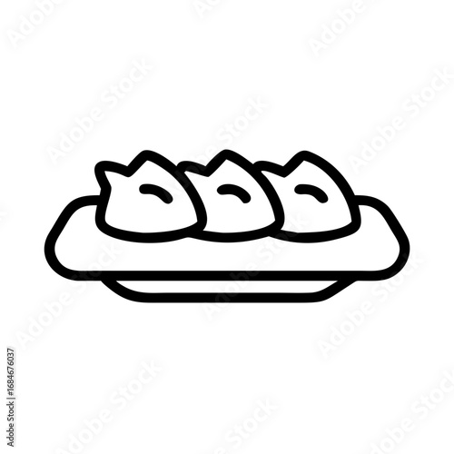 Dumplings on Plate Illustration: a simplistic outline showcases delicious dumplings elegantly arranged on a serving plate. Perfect for culinary art