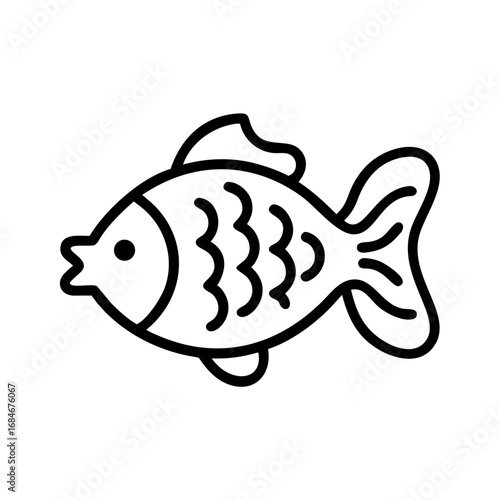 Cartoon Fish Icon: A simple line art illustration of a fish in a playful style. A clean, minimalist design for various uses.