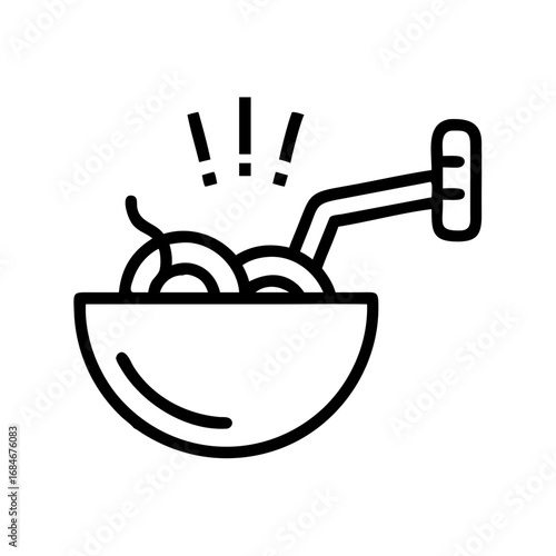 Appetizing Pasta Delight: A minimalist, high-angle illustration of a bowl filled with inviting pasta, complemented by a fork, capturing the essence of culinary enjoyment.