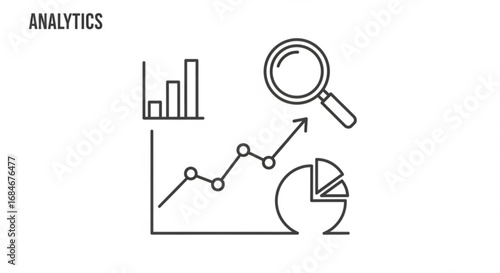 Data analytics and business intelligence graph chart with magnifying glass for market research analysis
