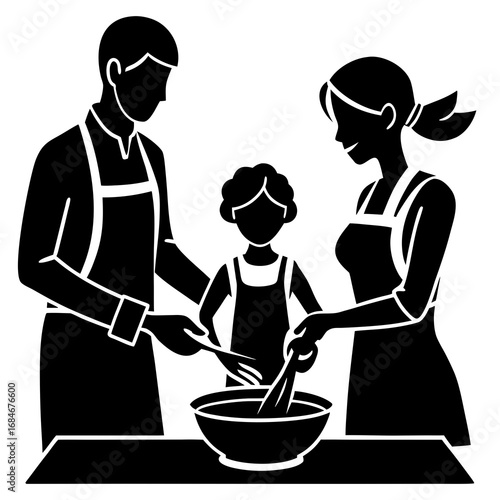 Family cooking together in kitchen parents child