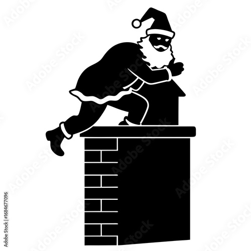 Santa Claus climbing chimney black silhouette christmas