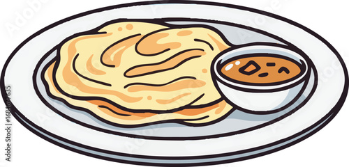 Flat Vector Illustration of Roti Canai with Curry Sauce – Asian Food Icon