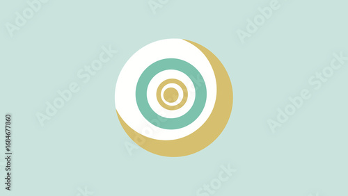 Concentric Circles in White Teal and Gold on a Light Blue Background abstract geometric