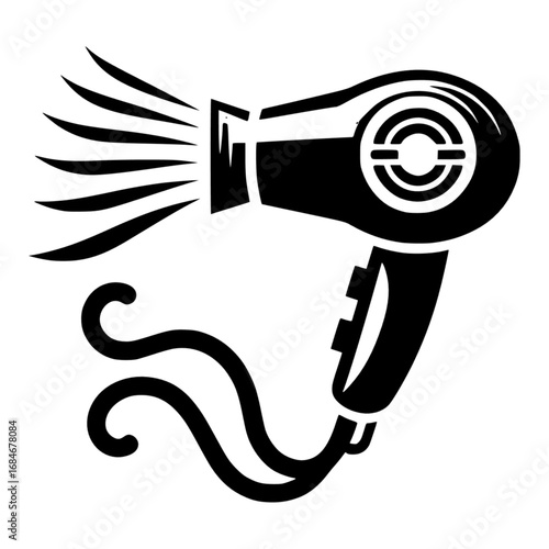 Hair dryer black vector icon with transparent background 