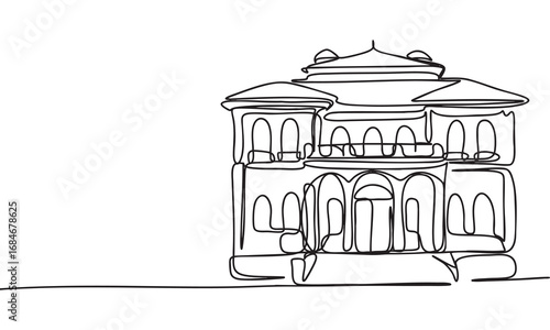Line drawing of a grand mansion