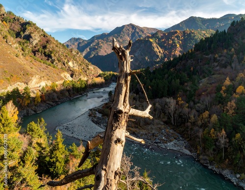 Autumn mountain river valley
