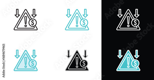 A financial risk warning icon, with arrows pointing down and a dollar sign
