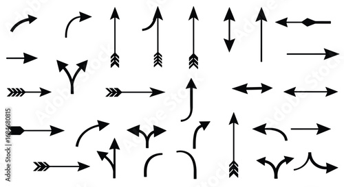 Collection of various black arrow designs pointing in different directions.