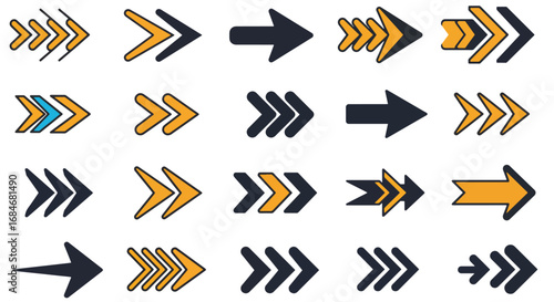 Collection of arrow icons pointing right, in various styles and colors.