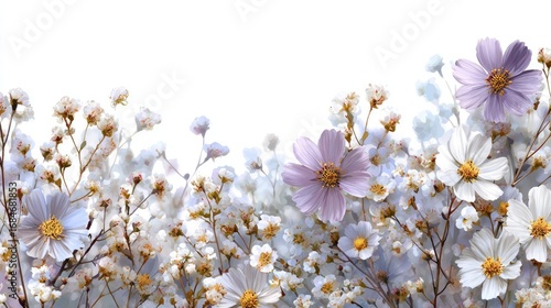 Dainty wildflowers forming a gentle border concept. A stunning arrangement of delicate flowers in soft colors.