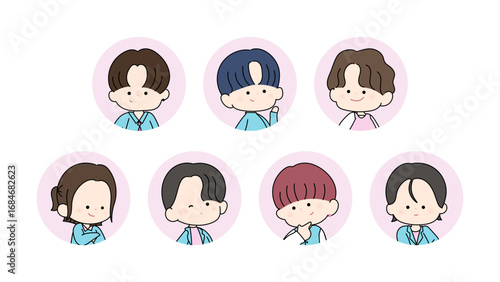 男性アイドルキャラクターのイラスト 7人組かわいいKPOPアイドル プロフィールアイコン