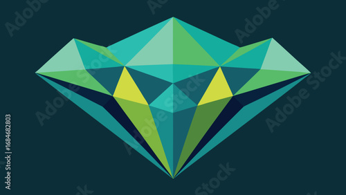 Geometric Diamond Gemstone With Teal Green Blue And Yellow Facets On Dark Teal Background abstract bright