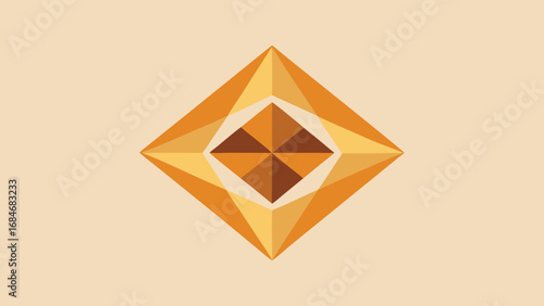 Geometric Diamond Shape with Orange and Brown Tones on Light Beige Background abstract