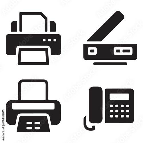 Black and white printer icons collection
