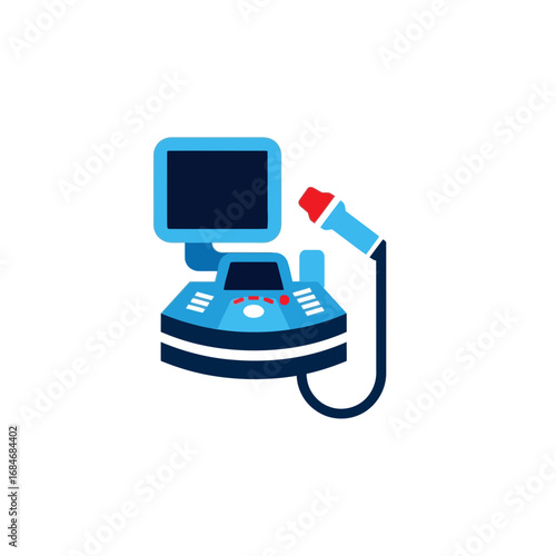 Blue and Red Ultrasound Machine Icon.