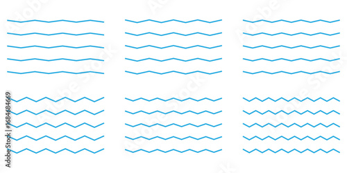 Wavy curve zig zag line pattern. Wave ornament pattern. Blue zig zag pattern Set of thin line waves. Set of wavy zigzag lines. Wave thin line.
