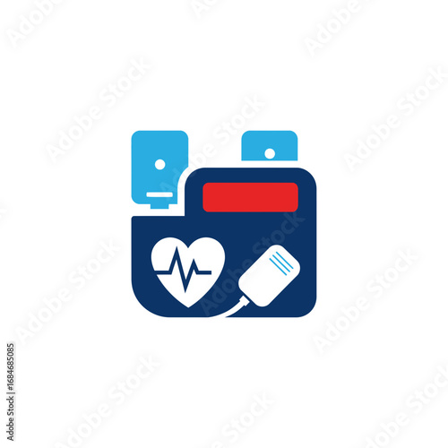 AED Defibrillator Icon: Heartbeat Monitor and Pads.
