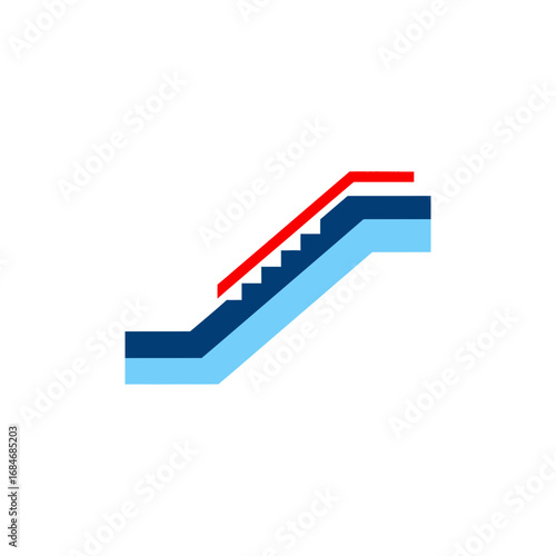 Stylized Escalator Illustration with Red Handrail and Blue Steps.