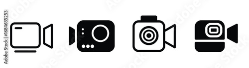 Collection of simple black and white camera and camcorder icon illustrations