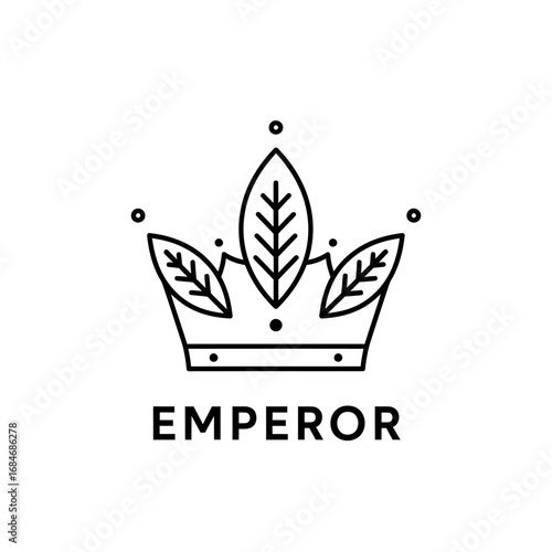 Simple black and white line art logo of an emperor crown adorned with leaves.