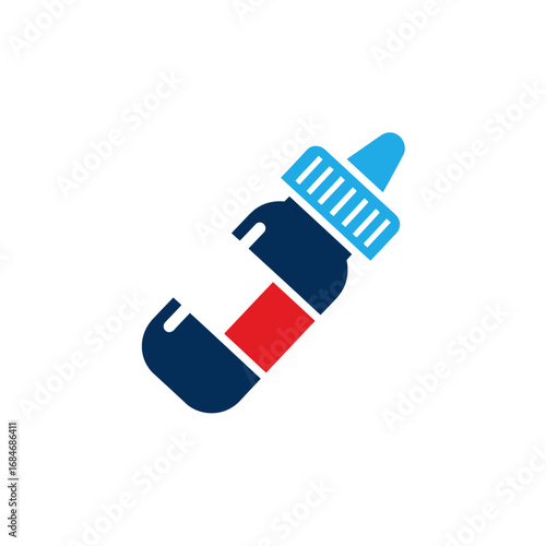 Stylized Icon of a Dropper Bottle with Red and Blue Accents.