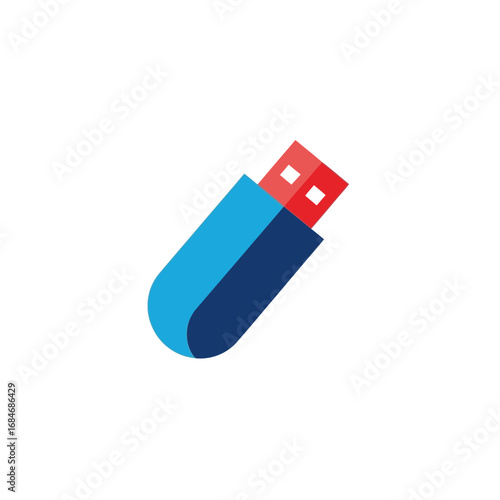Abstract Stylized Blue and Red USB Flash Drive Icon.
