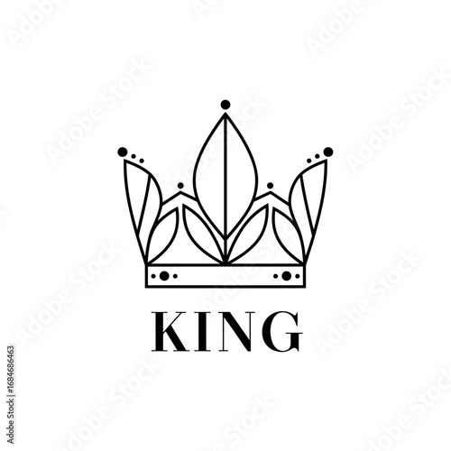 Elegant black and white illustration of a crown with the word "KING" below, representing royalty.