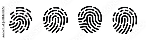 Collection of fingerprint line art icons in minimalistic and modern styles, highlighting individuality and biometrics for tech and forensic projects