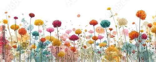 Dainty wildflowers forming a gentle border concept. Vibrant, colorful flowers blooming in a beautiful garden landscape.