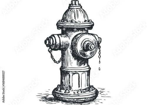Pen and ink sketch of a vintage fire hydrant with a dripping cap. Vector hand drawn illustration