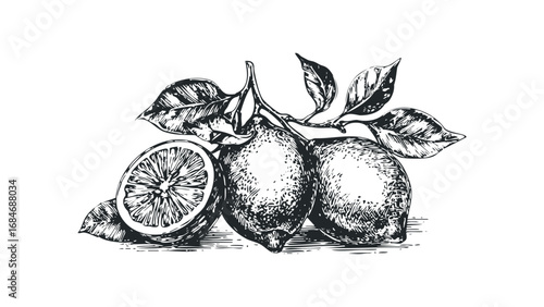 Engaging Sketch of Lemons and Leaves on a Transparent Background. Vector hand drawn illustration