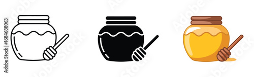 simple vector of honey dripping from dipper into jar